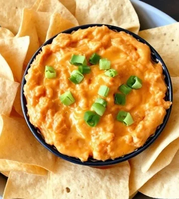 Hot Buffalo Cheese Chicken Dip tortilla chips