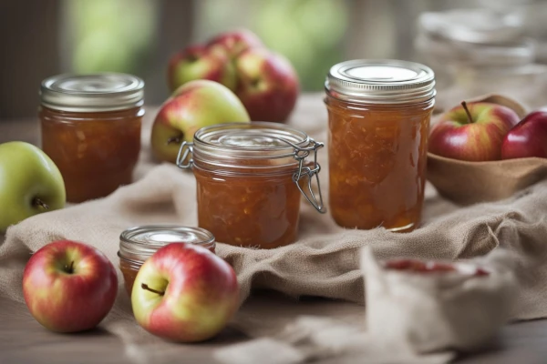 apple preserves in jar on table 600